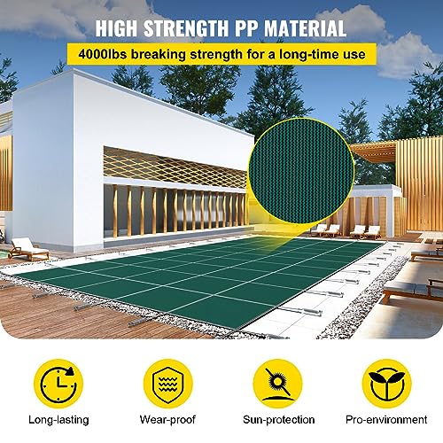 WACTO Rectangular Winter Pool Cover Triple Stitched High Strength Mesh Green 20ft x 42ft