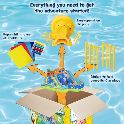 SUNNY & FUN Spongebob Deluxe Inflatable Water Slide Park with Climbing Wall & Splash Pool