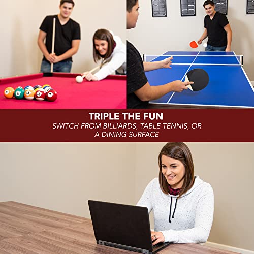 Hathaway Newport 7-ft Pool Table Tennis Combination with Dining Top, Two Storage Benches - Woodtone