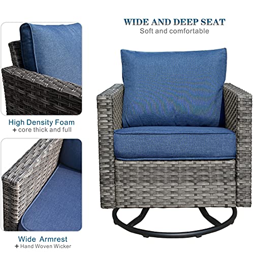 Generic XIZZI Patio Chair Outdoor Swivel Rocker Set of 2 with Matching Side Table Denim Blue