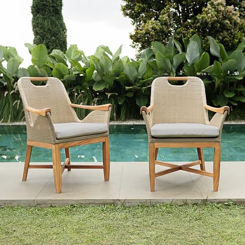 Cambridge Casual Sydney Teak Wood 5 Piece Outdoor Dining Set All-weather Wicker/Light Tan