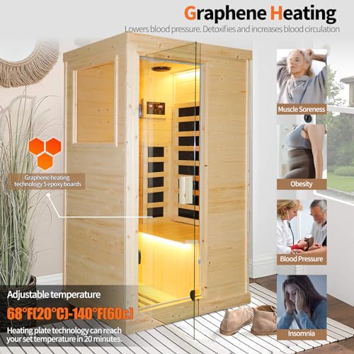 HOSAUNA 1 Person Spruce Wood Low EMF FAR Infrared Home Sauna with Control Panel
