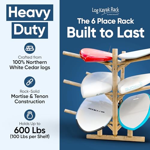 Log Kayak Rack 6-Place Freestanding Storage Rack Unfinished+ Anchor Kit