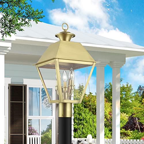 Livex Wentworth 3 Light Large Outdoor Post Top Lantern 22 Inches Tall Natural Brass