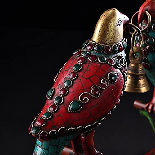 Generic 14" Tibetan Temple Collection Old Bronze and Gold Painted Gem Turquoise Bird Wind Chimes