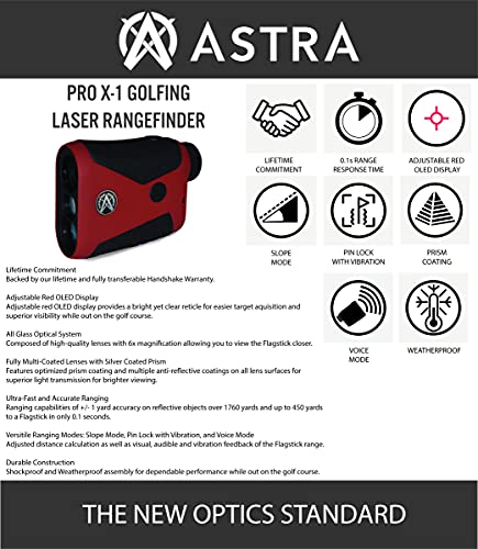 ASTRA OPTIX Golf Laser Rangefinder PRO X-1 Red OLED Display with Slope and PinLock 6x21 1760yd