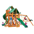 Gorilla Playsets Great Skye I Wood Swing Set with Green Vinyl Canopy, Tube Slide, Rock Wall Amber