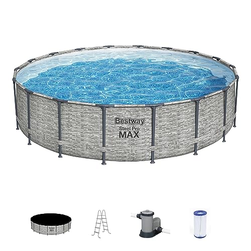 Bestway Steel Pro MAX 18ft x 48in Round Metal Frame Above Ground Swimming Pool Set Gray