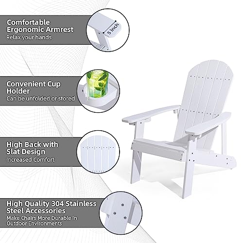 hOmeQomi Adirondack Chairs Set of 4 All Weather Resistant Plastic Outdoor Chairs with Cup Holder White