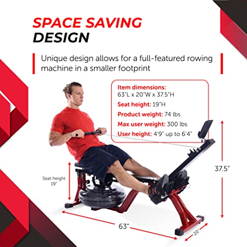Stamina X Water Rower - Rower Machine with Smart Workout App - Dynamic Water Resistance - Black / Red