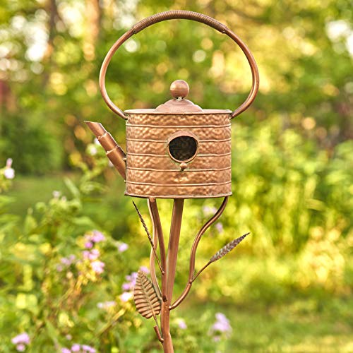 Zaer Ltd. Copper Colored Teapot Birdhouse Garden Stakes Set of 6