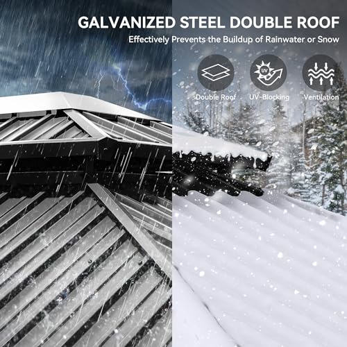 YITAHOME 11x13FT Wooden Frame Gazebo Double Roof Hardtop Canopy with Curtain and Netting Beige Yellow