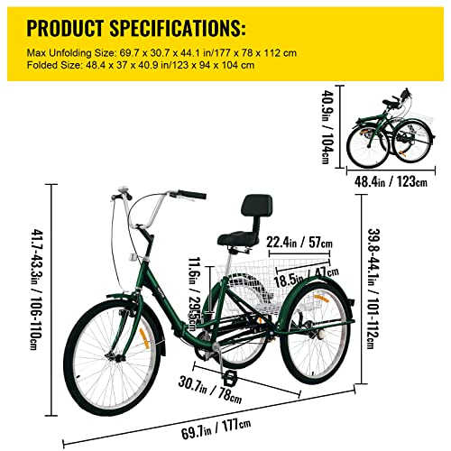 Bkisy Adult Tricycle 24'' 1-Speed Green