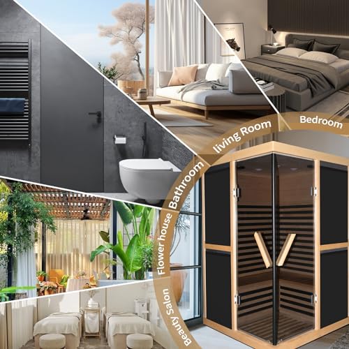 RIGO 2-Person Infrared Sauna Hemlock Wood with LED Control and Glass Doors 1980W