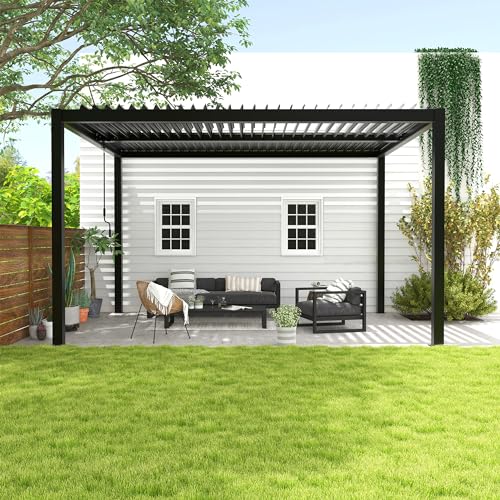 Kaimei 10x13FT Aluminum Louvered Pergola Black - Adjustable Shade & Rain Resistant Patio Cover for Backyard Garden
