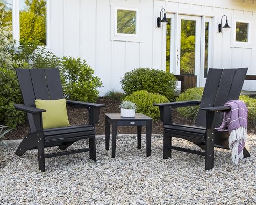 Polywood Modern 3-Piece Curveback Adirondack Chair Set with End Table Sand