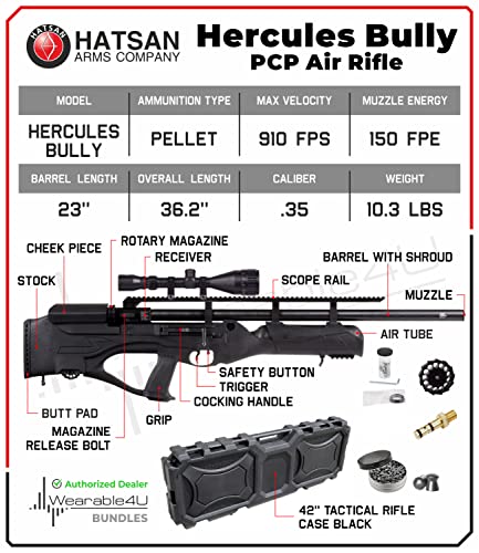 Wearable4U Hatsan Hercules Bully .35 Cal Air Rifle Bundle with Scope, Pellets, Hard Case & Cleaning Pen