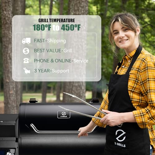 Z GRILLS Pellet Grill Smoker with PID 2.0 Controller, 700 Cooking Area, Meat Probes, Rain Cover Black