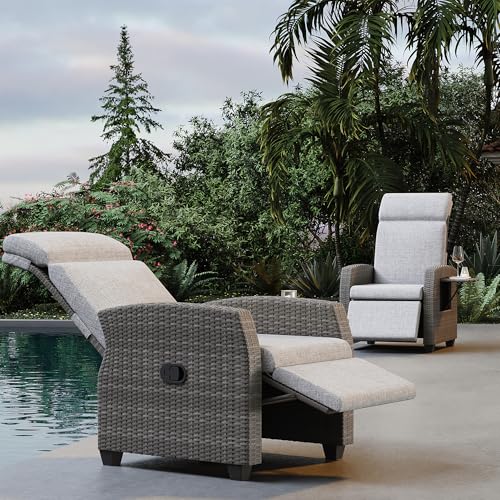 Reljofum Outdoor Wicker Recliner Chair Set of 2 Grey