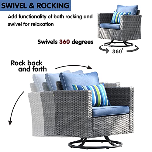 Generic XIZZI Patio Chair Outdoor Swivel Rocker Set of 2 with Matching Side Table Denim Blue