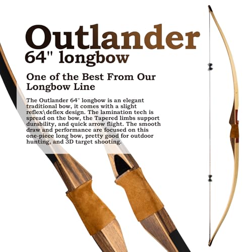 Deerseeker Outdoor 64" Traditional Longbow Set Bamboo 95lb Right Hand