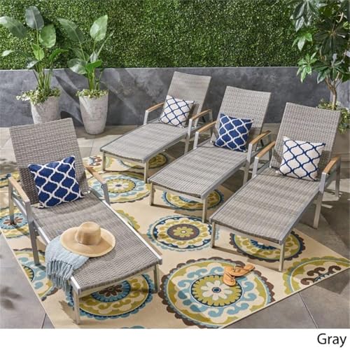 Noble House Oxton Outdoor Wicker and Aluminum Chaise Lounge Set of 4 Grey