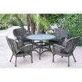 Jeco Windsor Espresso Wicker Dining Set with Cushions Black