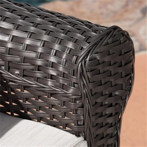 Noble House Amaya Outdoor Dark Brown Wicker Swivel Rocking Chair Set of 4 with Beige Cushions Brown
