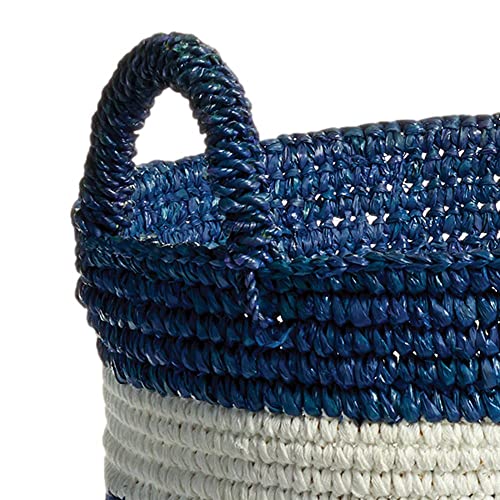 MY SWANKY HOME Coastal Blue White Stripe Tall Hamper Tote Baskets Set of 2