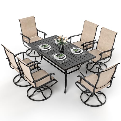 Pamapic 7-Piece Patio Dining Set with 6 Swivel Chairs Beige