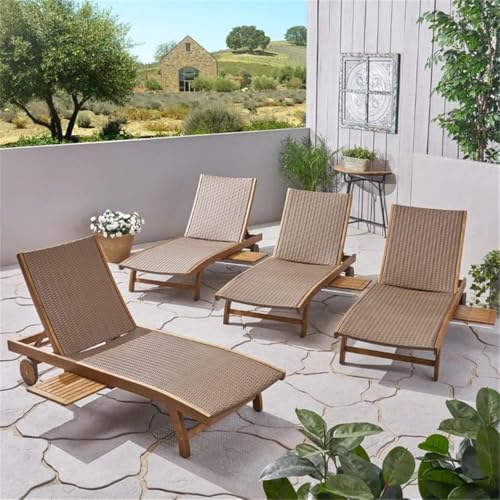 Afuera Living Outdoor Wicker and Wood Chaise Lounge Set of 4 Brown