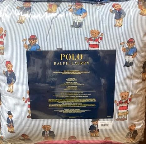 POLO RALPH LAUREN Teddy Bear Boys Blue Stripe King Comforter Set with Shams