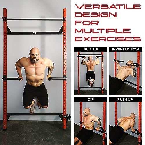 Yes4All Folding Wall Mounted Power Cage Multi Metal Grip Dip Handle Attachment