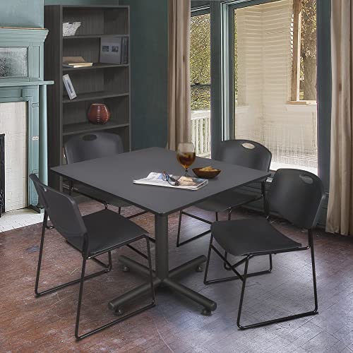Regency Seating Kobe 48-Inch Square Breakroom Table Grey with 4 Zeng Stack Chairs Black