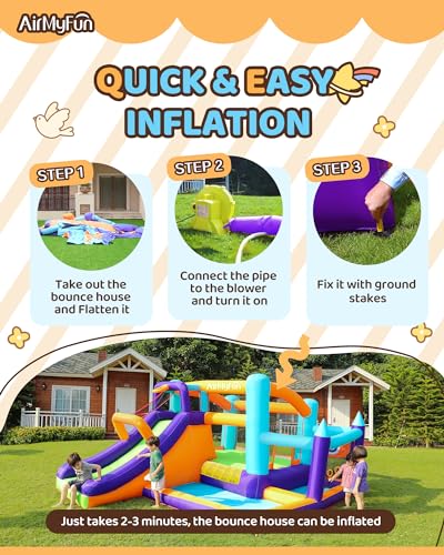 AirMyFun Inflatable Bounce House with Slide and Splash Pool Rainbow