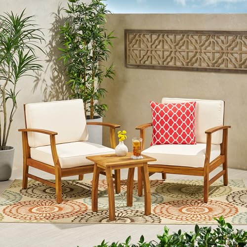 Christopher Knight Home Perla Outdoor 2 Seater Acacia Wood Bistro Set Teak + Cream