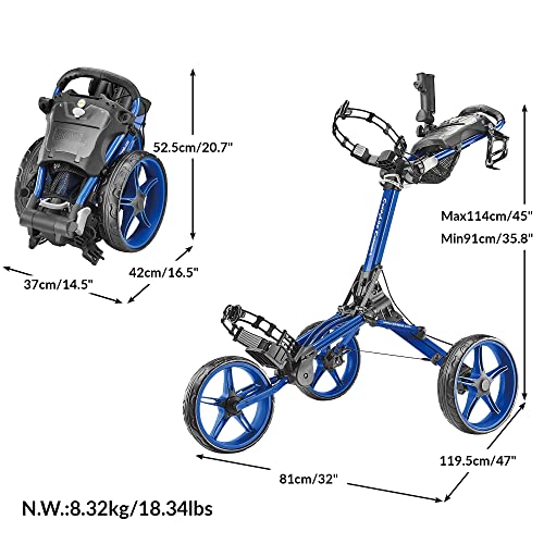 Caddytek CaddyLite Compact Semi-Auto Folding Golf Push Cart Blue