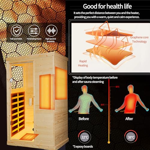 HOSAUNA 1 Person Spruce Wood Low EMF FAR Infrared Home Sauna with Control Panel
