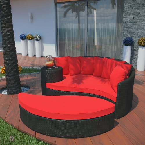 Modway Taiji Outdoor Wicker Patio Daybed with Ottoman Espresso Red