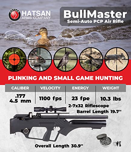 Wearable4U Hatsan BullMaster Semi-Auto .177 Cal PCP Air Rifle Bundle with Scope, Rings & Pellets