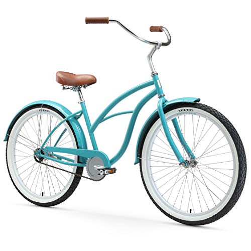 sixthreezero Women's Single Speed Beach Cruiser Bicycle Breathe Blue w/ Brown Seat/Grips