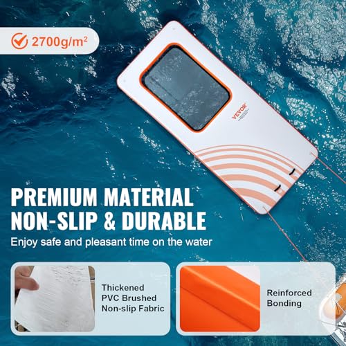VEVOR Inflatable Floating Dock 15x6.5FT with Trampoline Mesh Pool White + Orange