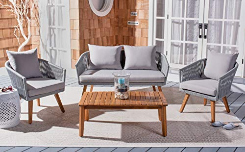 Safavieh Outdoor Velso Rope 4-Piece Patio Set with Cushions Grey/Grey