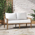 Nathan James Freya Bohemian Wood Loveseat Upholstered Sofa White Cushion/Light Brown Wood