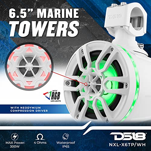 DS18 Hydro 6.5" Marine Towers with RGB LED Lights White
