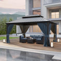 Kurapika 12' x 16' Hardtop Gazebo Outdoor Metal Pavilion with Galvanized Steel Roof, Curtains & Netting Navy Blue