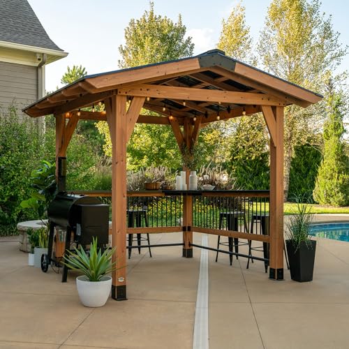 Backyard Discovery Granada 10' x 9' Cedar Wood BBQ Grill Gazebo Pavilion Light Brown