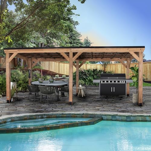 Backyard Discovery Arcadia 20' x 9.5' Cedar Wood Outdoor Gazebo Pavilion Light Brown