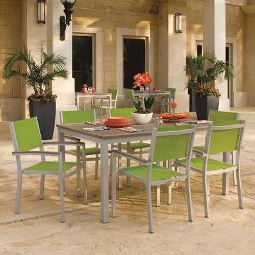 Oxford Garden Travira 7-Piece Dining Set 63in Table & Sling Chairs Ink Pen