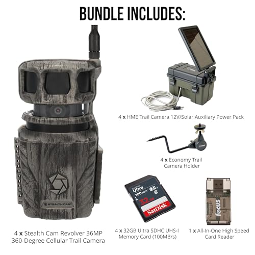 Stealth Cam Revolver 36MP 360-Degree Cellular Trail Camera Bundle with Power Pack, Holder, Memory Card & Reader (17 Items)